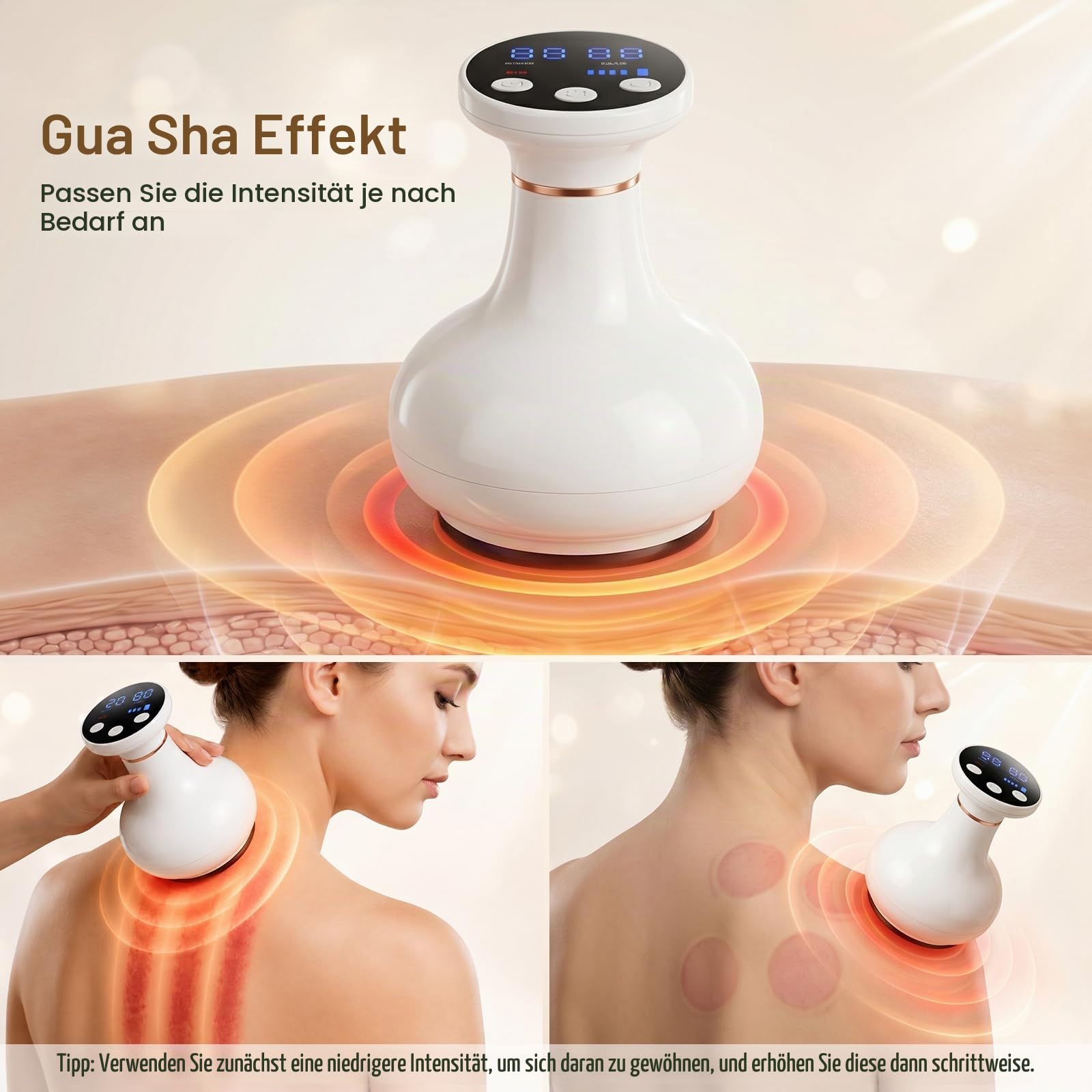 BEE&FLOWER Massage 4-in-1 Massagegerät gegen Cellulite - Schröpfgerät Elektrisch mit Saugstufen & Wärme, Anti-Cellulite & Straffung, Tragbar & USB-C Aufladung für Bauch Taille Arme Beine