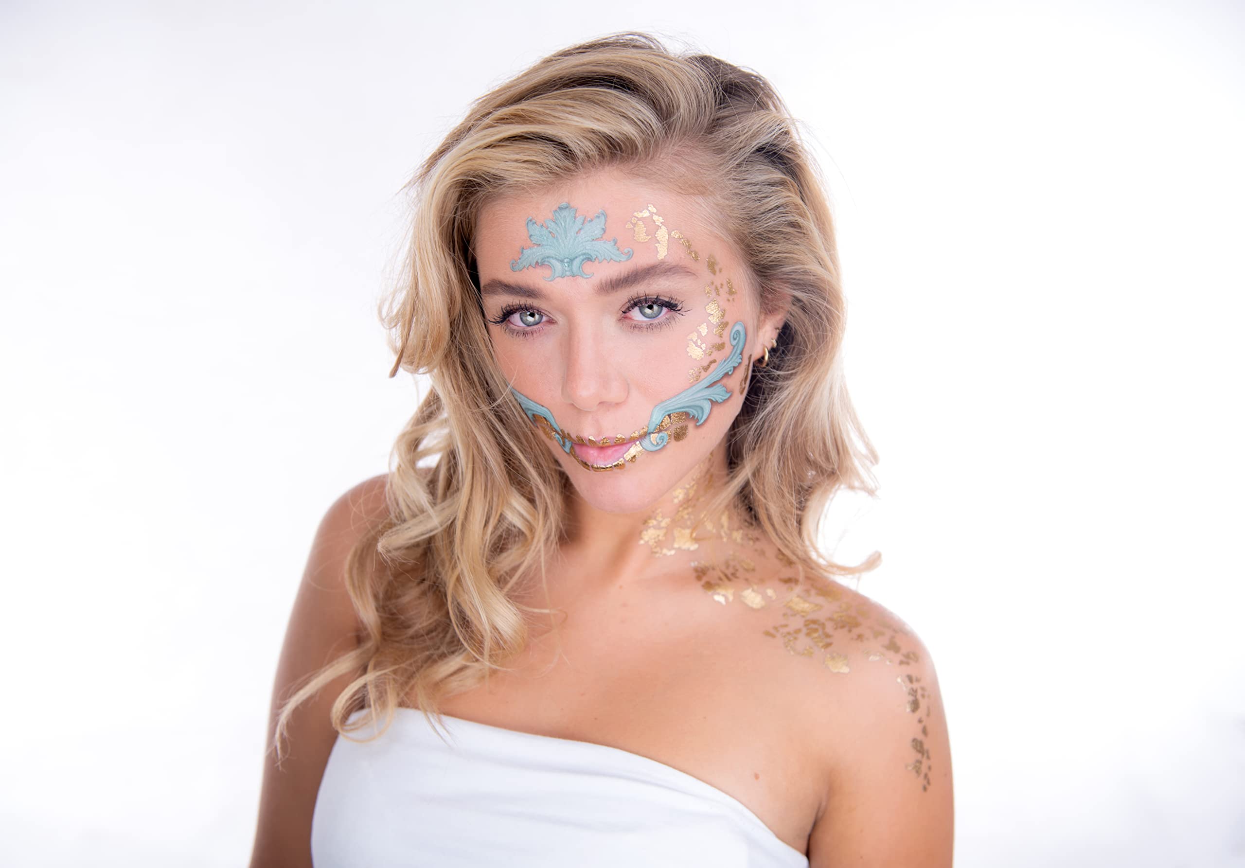 TATTOOCREW 2 x Halloween Tattoos Baroque Skull La Catrina for the Face Hand-Drawn in Germany, Face Tattoo Set Creepy - Image 4