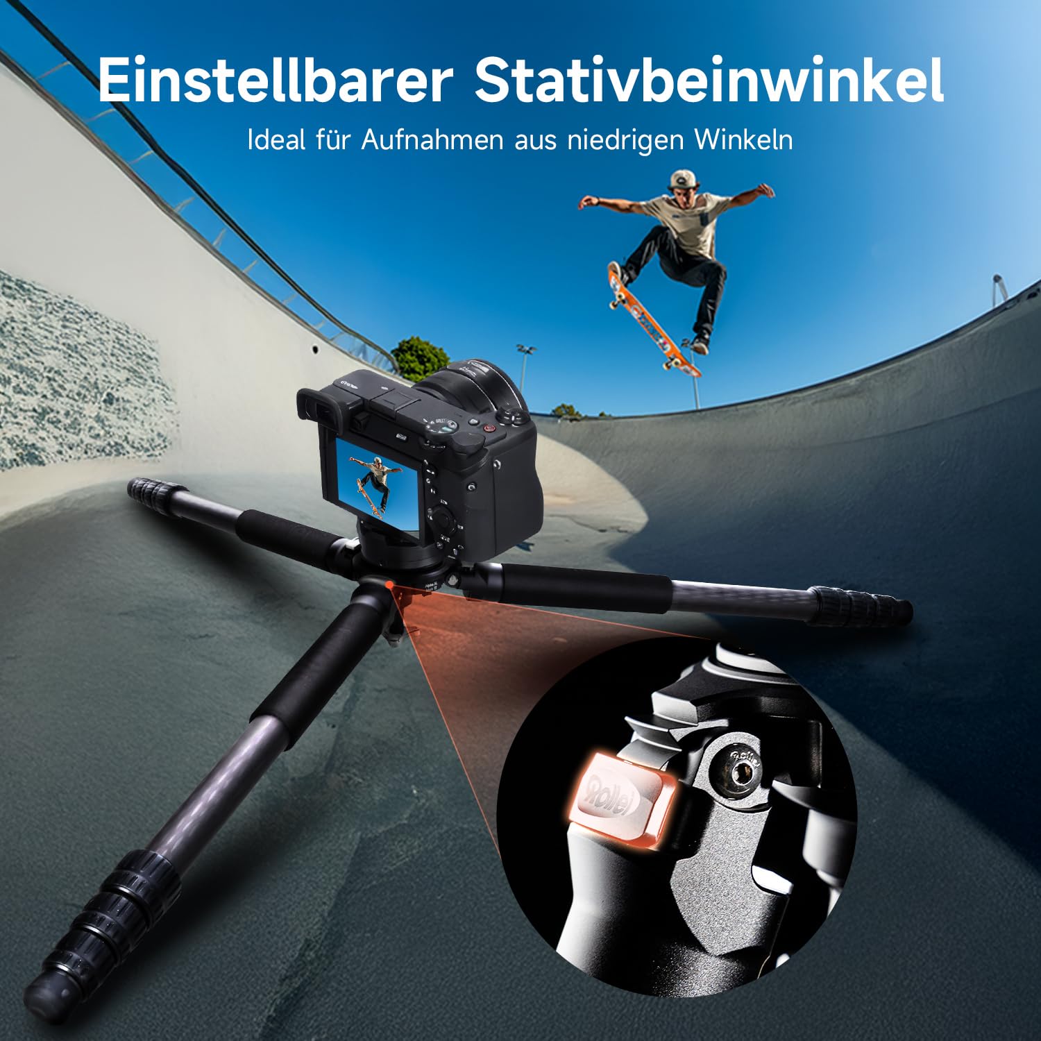 Rollei Rock Solid Alpha XL Mark III, 193cm Carbon Stativ Kamera Professionelles Dreibeinstativ für Schwere Kamera 40kg Tragkraft Kohlefaser Fotostativ mit Nivellierkopf Schwarz Camera Tripod