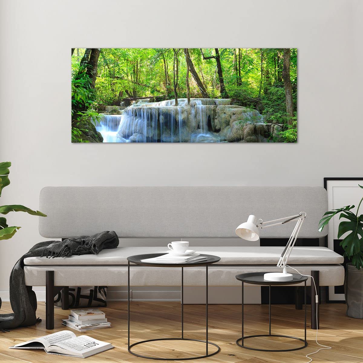 Decoracion Salon Cascada bosque medio ambiente Vidrios decorativos 120x50cm Cuadro Sobre Vidrio Moderno Cocina Cuadros Pared Impresiones Impresión en Cristal Wall Art Prints Grande GAB120x50-2664