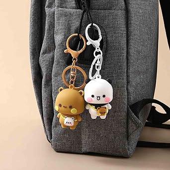 2PCS Cute Keychains BuBu Dudu Kawaii Cartoon Statue Bears Panda Figurine Key Chains for Women Girl Car Backpack Keys Gifts