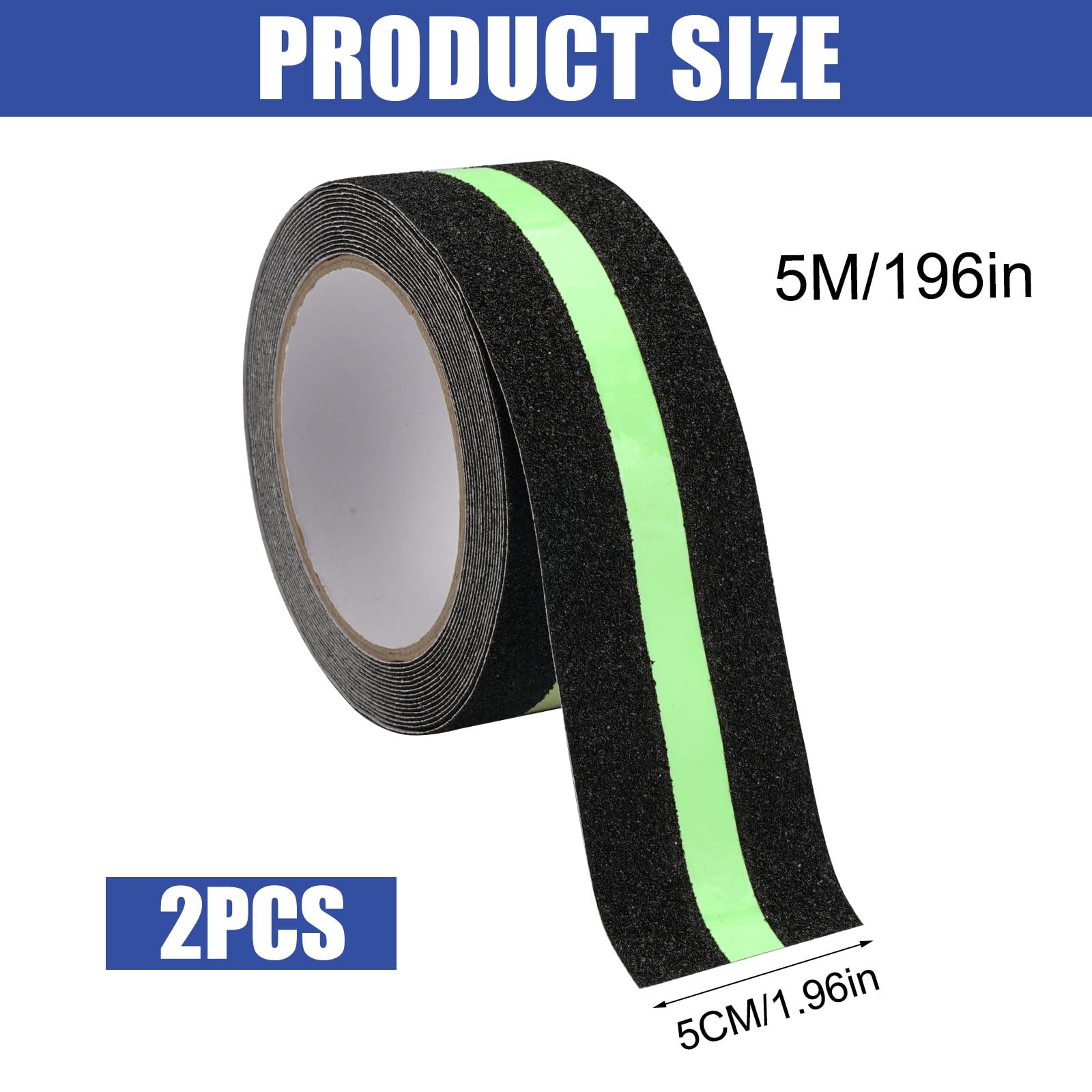 HIKPACKER 2 Pezzi Strisce Antiscivolo Per Scale Esterne,5CM x 10M Nastro Antiscivolo Scale,Nastro Adesivo Antiscivolo,Nastro Antiscivolo Fluorescente Per Scale Gradini Decking Interni Esterni