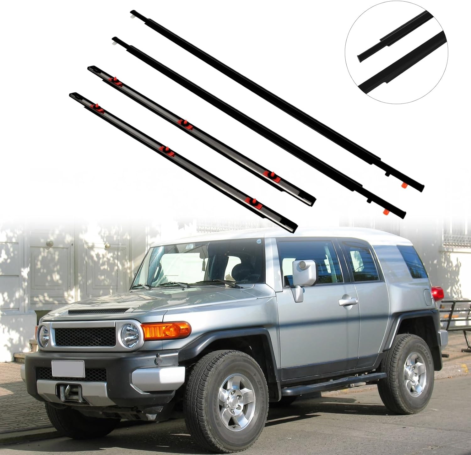 OCPTY 4PCS Car Outer Door Window Molding Trim Weatherstrip Window Seal Compatible with 2007-2014 For Toyota FJ Cruiser, Replace 68161-35073 68162-35073 68163-35041 68164-35041
