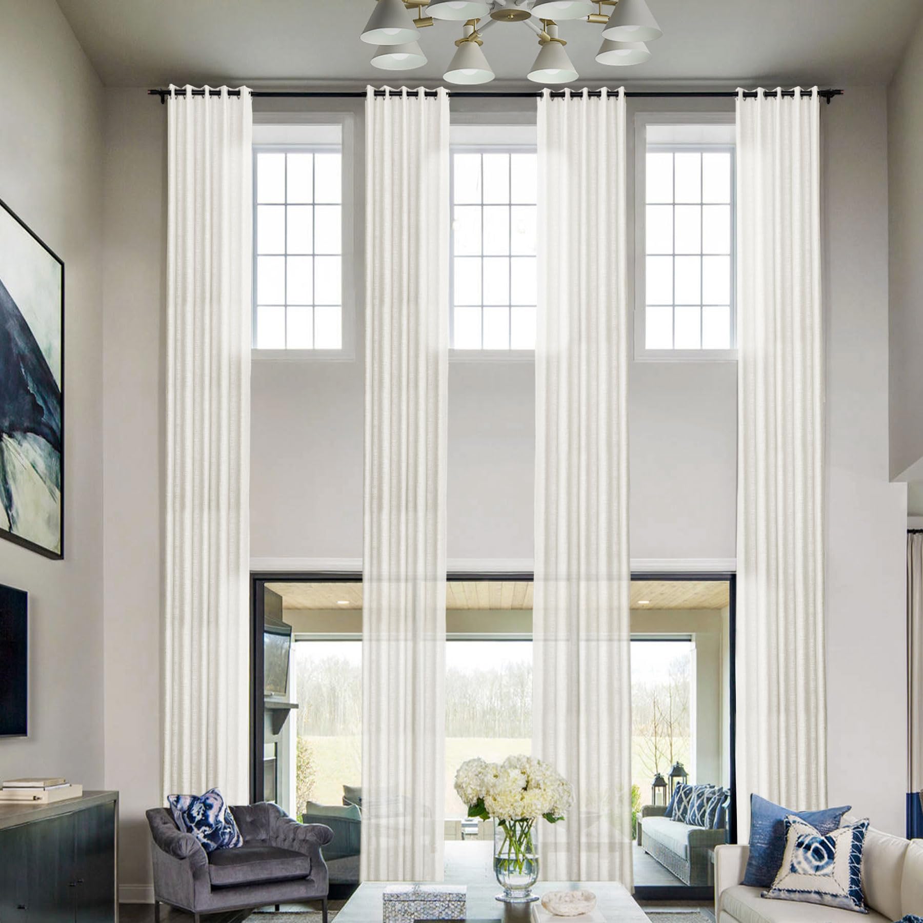 frelement breathable linen curtains panels for high ceiling loft bedroom light filtering drapes grommet top drapes semi sheer curtains, 50" w x 102" l, 1 panel, white