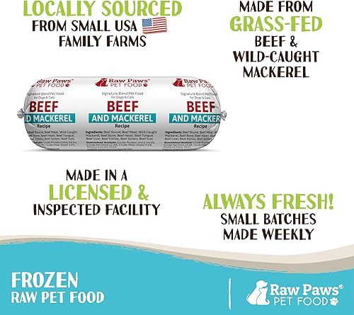 Miniatura 2 de Raw Paws Pet - Comida cruda congelada para perros y gatos, receta de carne de res y caballa capturada en la naturaleza, rollos de 1 libra (paquete