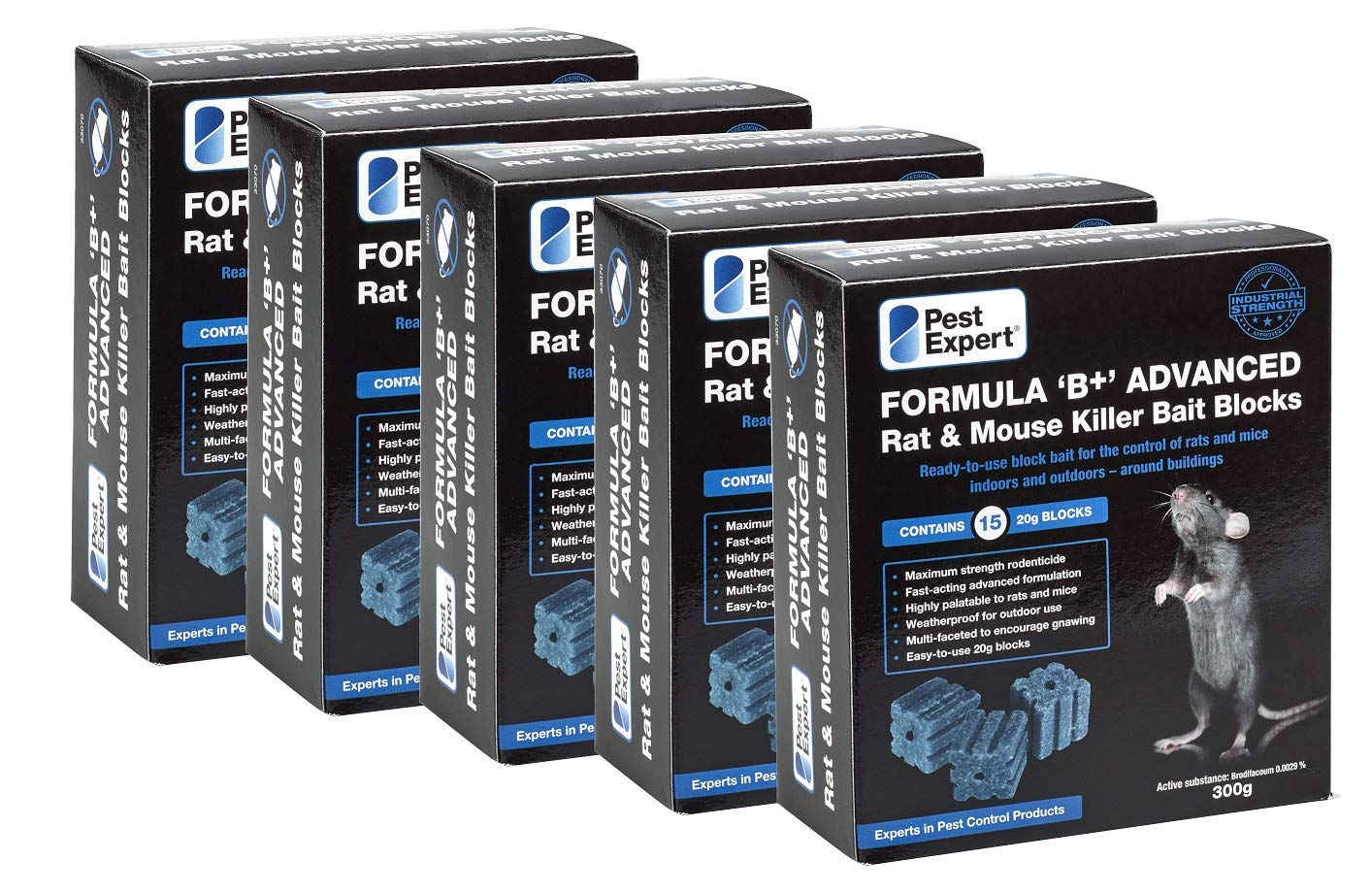 Pest Expert Formula B+ Advanced Rat Bait & Mouse Killer Poison Bait Blocks (1.5kg) Max Strength Brodifacoum Single Feed 5 x 300g