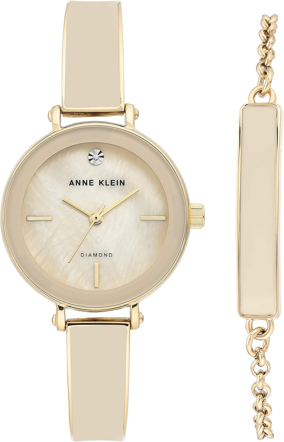 Anne Klein Women's Genuine Diamond Dial Bangle Watch with Bracelet Set, AK/3620
