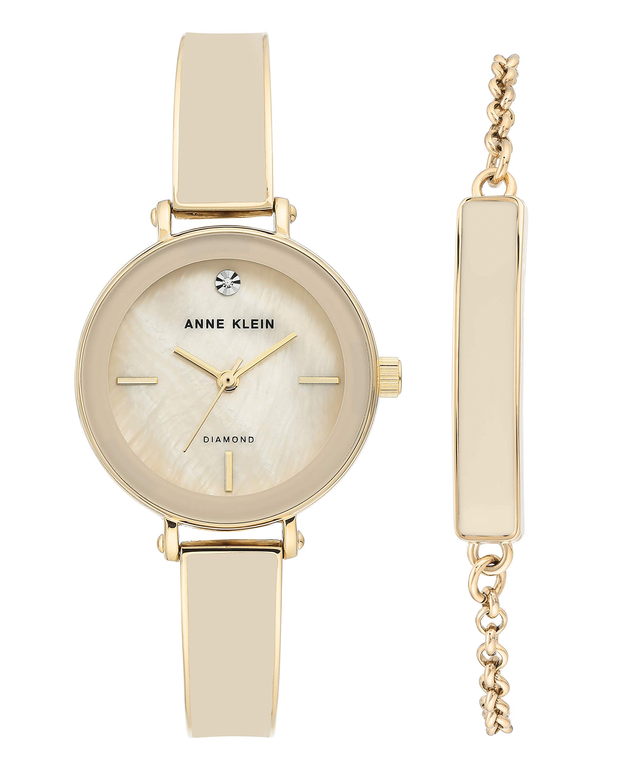 Anne KleinWomen's Genuine Diamond Dial Bangle Watch with Bracelet Set, AK/3620
