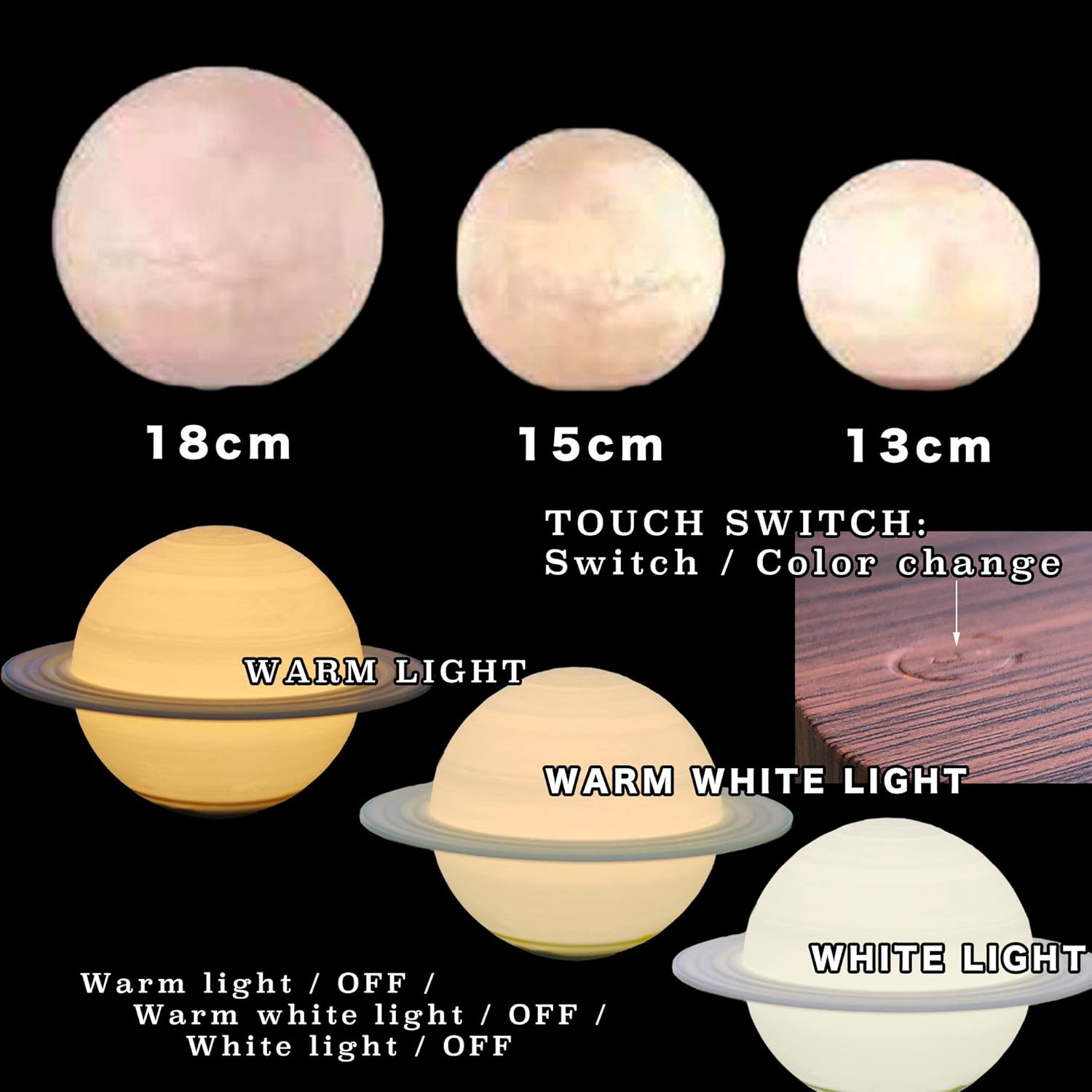 ACEDOAMARE Night Light Moon Light Magnetic Floating Planet Lamp Interior 3D Print LED Bedside Nursing Creative Gift Table Lamp (18cm Mars)