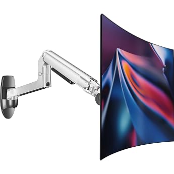 Ergounion Monitor Wall Mount for 13-38 Inch Screen up to 11 kg Fully Adjustable Monitor Mount Wall with Height Adjustable Monitor Wall Mount with Cable Management VESA 75/100 mm Silver