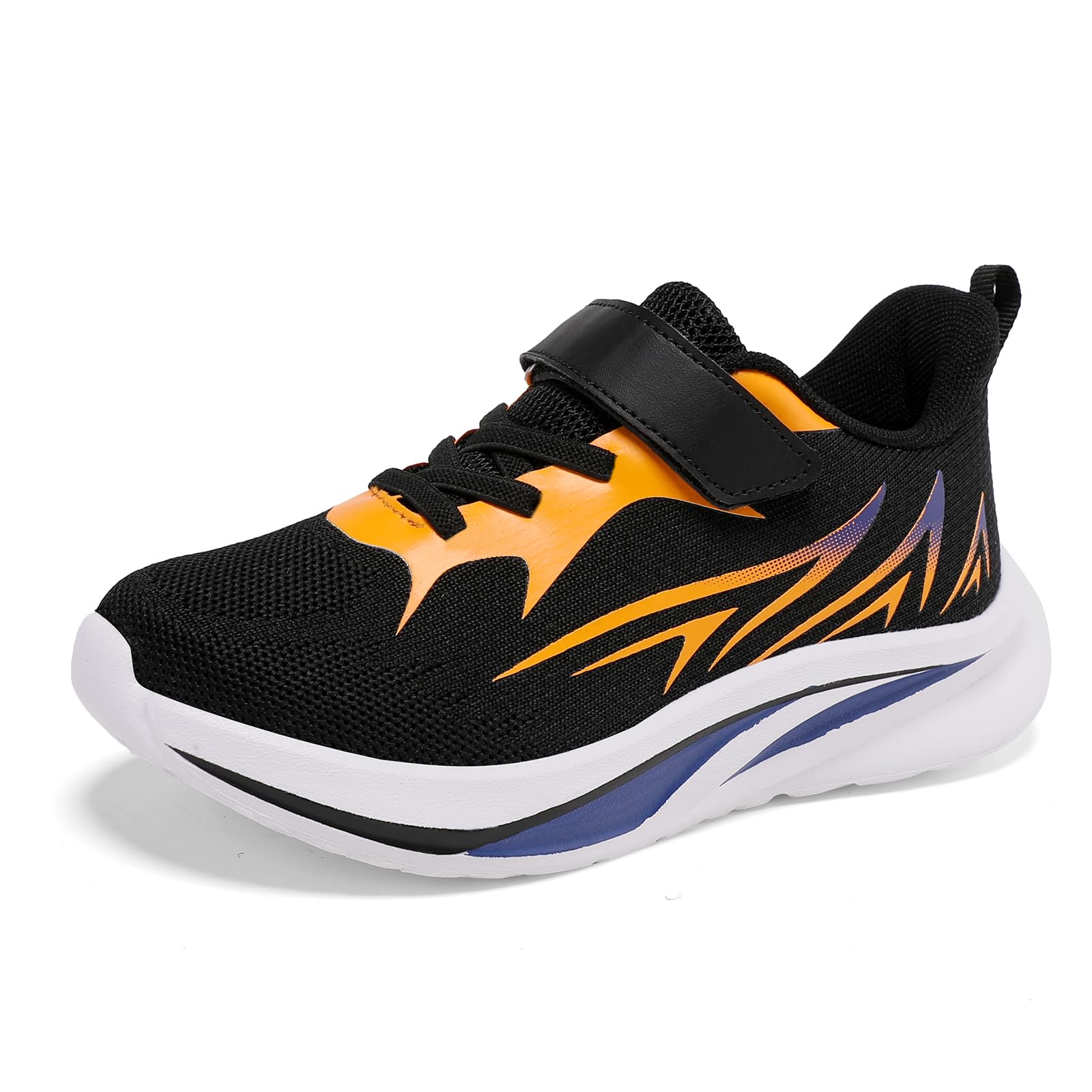 Basket Enfant Garcon Basket Fille Chaussures Garçon Sneakers Running Chaussure Enfant Garçon Respirant Chaussures de Marche Chaussure Noir Orange 33EU