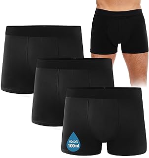 Men's Incontinence Underwear, Black Boxer Brief with Protective Pads, Washable Reusable LeakProof Heavy Absorbency