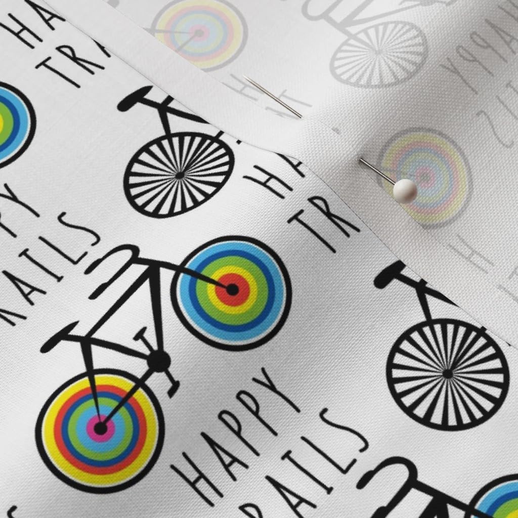 Spoonflower Fabric - Happy Bikes Bicycles Mountain Outdoors Camping Printed on Petal Signature Cotton Fabric Fat Quarter - Sewing Quilting Apparel Crafts Decor