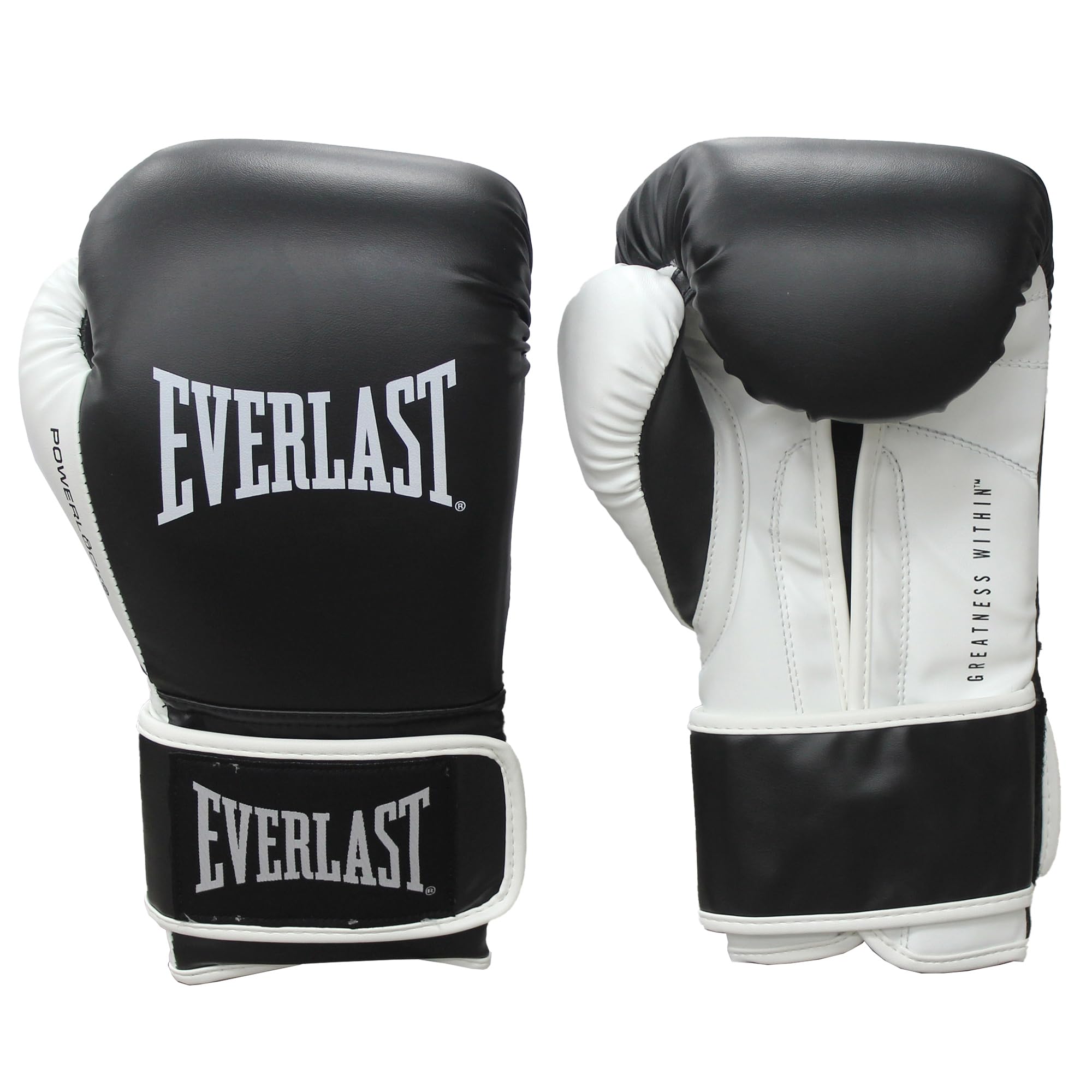 Everlast Powerlock OG Rękawice bokserskie 295 ml, czarne/białe rękawice bokserskie do toreb, pracy z rękawiczkami i sparingiem, system rzep, zaawansowana technologia pianki, ergonomiczny uchwyt