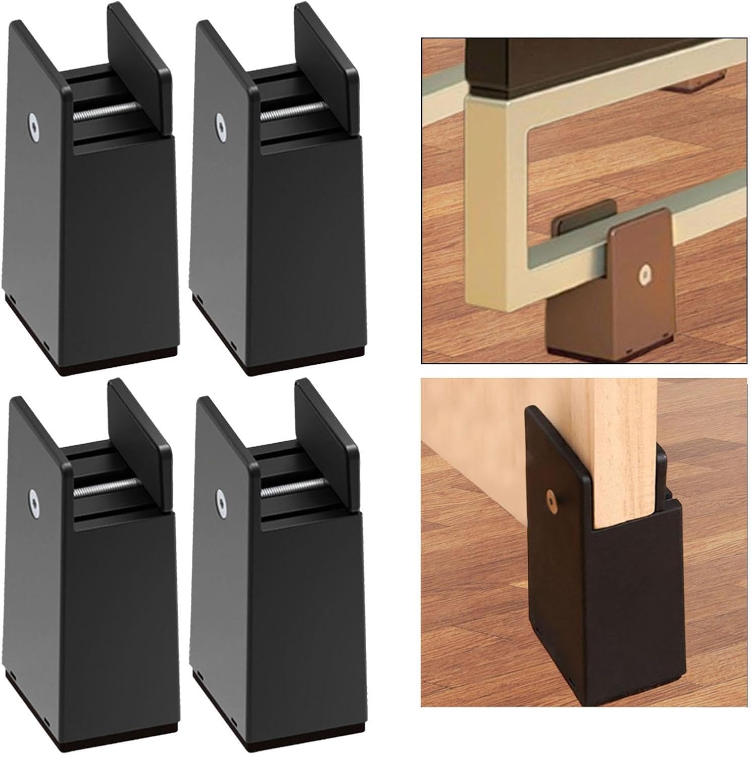 4 Pieces Bed Risers Furniture Risers Floor Protector Portable Chair Height Extenders Furniture Leg Lifts for Desk Living Room, Black, Height 10 cm