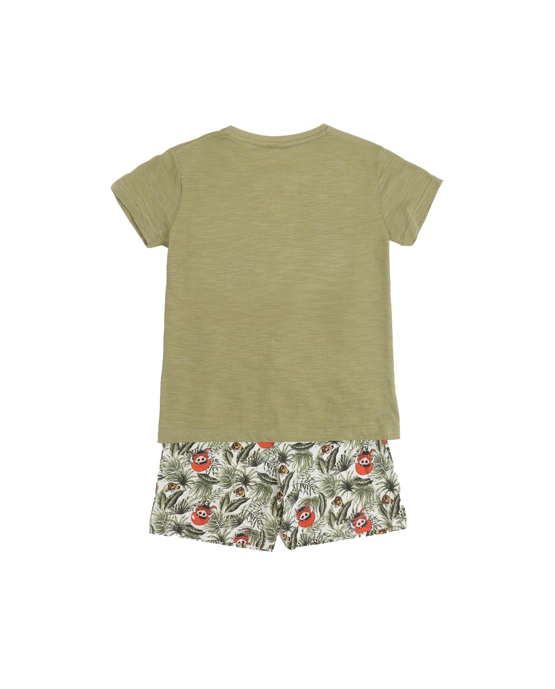 Disney Pijama niño Verano 100% algodón - Pijama Manga Corta Timon & Pumbaa para niño – pantalón Corto con Cinturilla elástica Estampado – Tejido Suave al Tacto, Caqui - Talla 8 años
