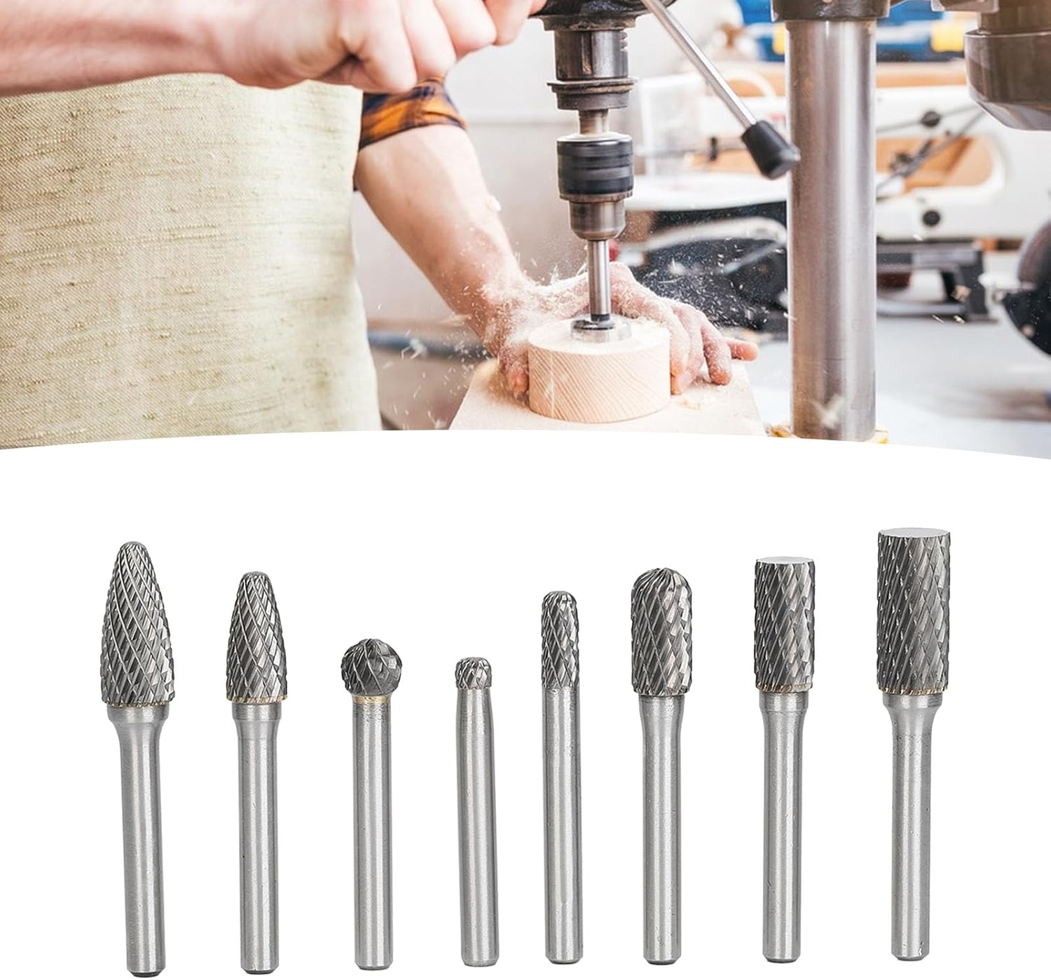 8PCS Carbide Burr Set Double Cut Tungsten Carbide Rotary Burrs for Metal Wood Carving, Engraving, Polishing,Drilling
