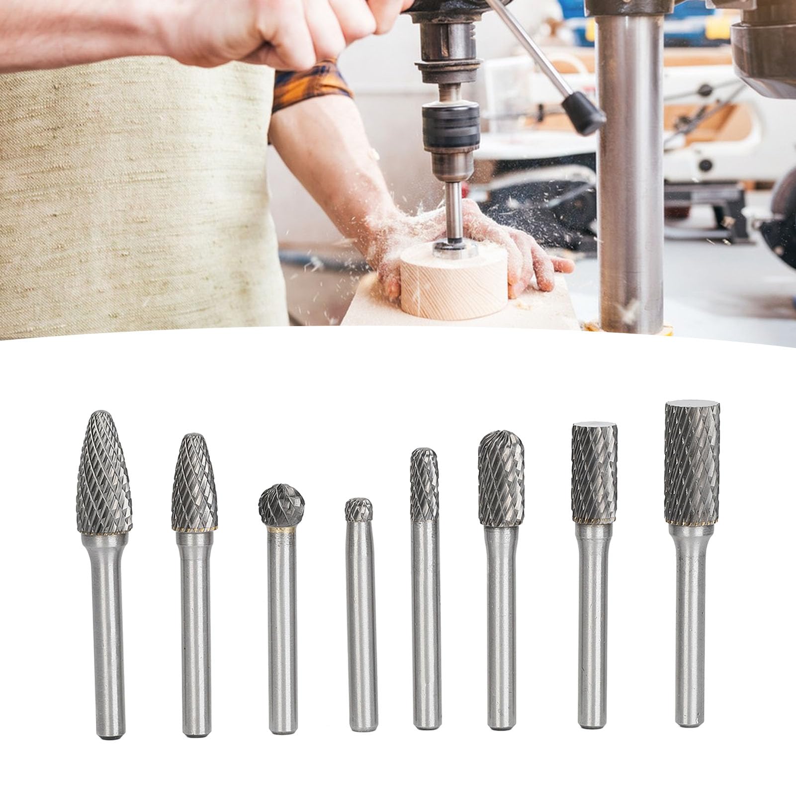 Juego de fresas de carburo de 8 piezas, juego de fresas rotativas de acero de tungsteno de doble corte, kit de fresado de pulido para tallado de madera de metal profesional para