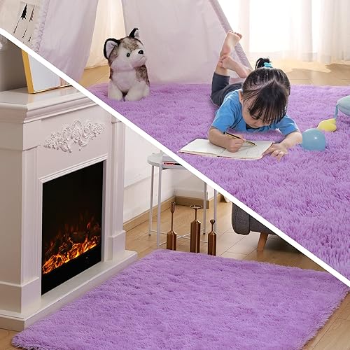 Miniatura 166 de Kelarea Alfombra de área para sala de estar, 5 x 8 pies, antideslizante, color crema, esponjosa, suave, alfombra de felpa lanuda para dormitorio