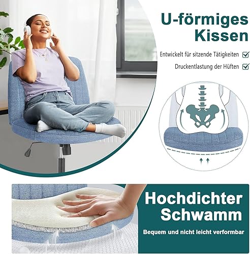 Miniatura 5 de DUMOS Silla de oficina con patas cruzadas, asiento ancho sin brazos, sin ruedas, moderno escritorio para el hogar, altura ajustable, giratorio,