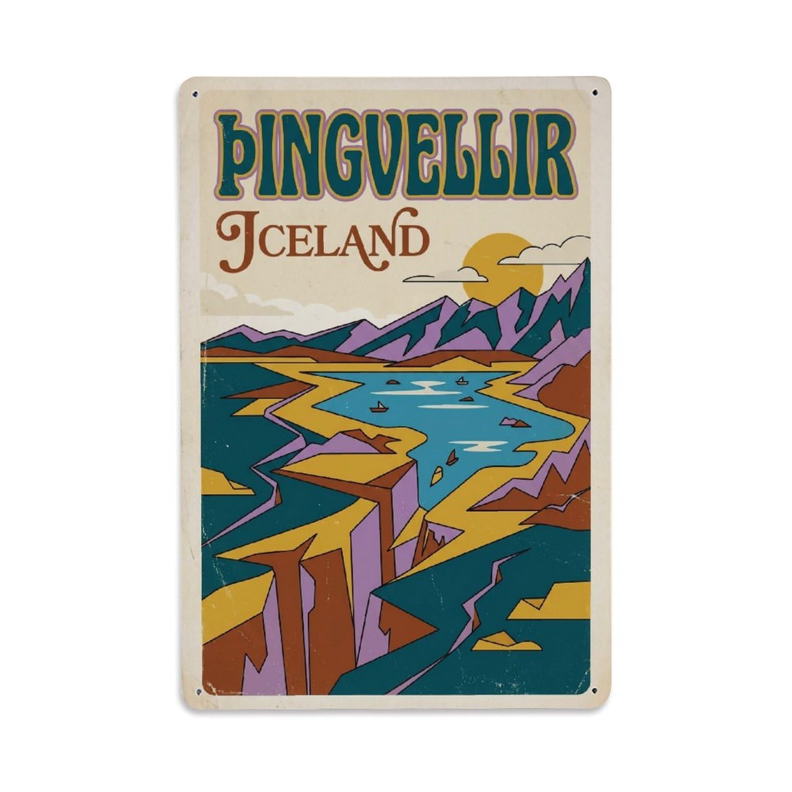 Gead 8X12inch Style Vintage Travel Thingvellir Iceland Valley Metal Tin Sign