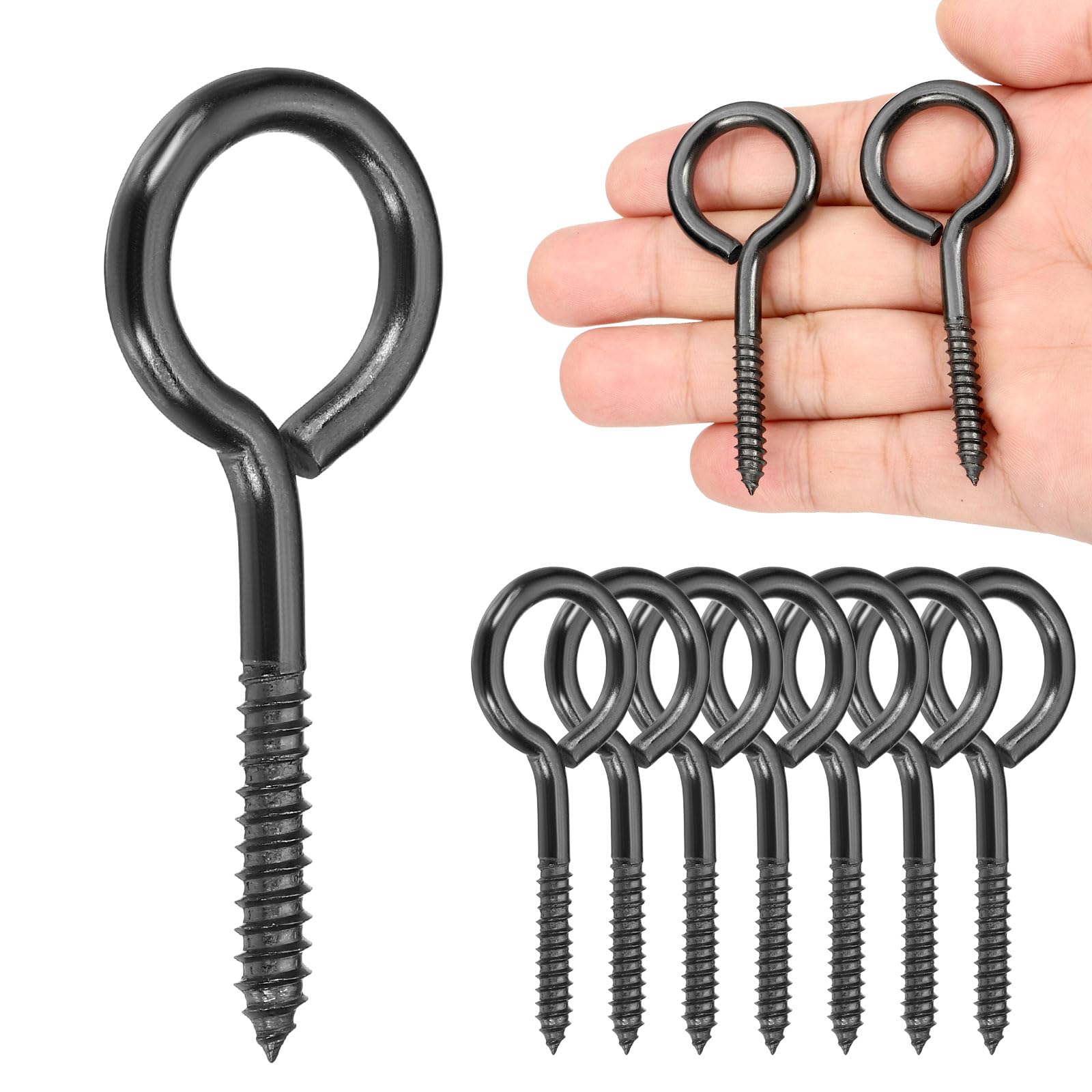 sourcing map 8Pcs Screw Hooks Eyes, M5x65mm/2.6Inch 304 Stainless Steel Heavy Duty Eye Bolts Screw, Self Tapping Eye Bolts Closed-End Indoor & Outdoor for Hanging Artwork, Black