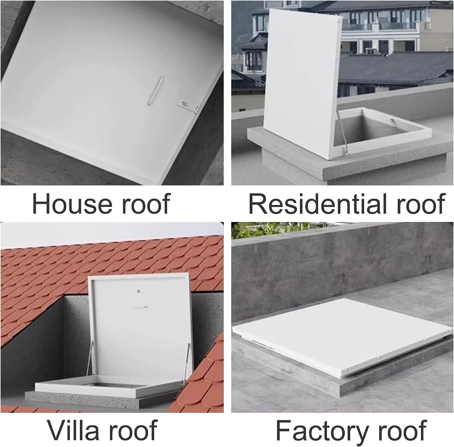 Metal Roof Hatch Cover with Hydraulic Support Rods Galvanized Steel Escape Skylight 90° Opening for Attic, Basement, Emergency Access(Inner 33.5x37.4in/85x95cm)