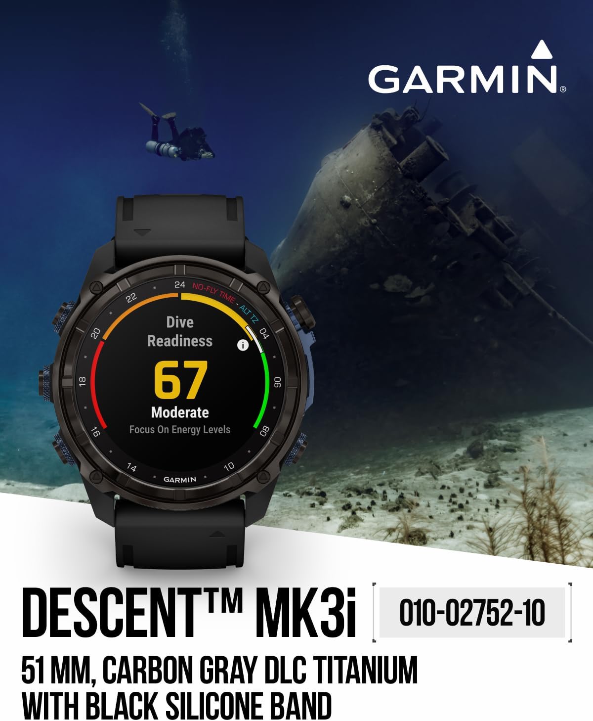 Wearable4U Garmin Descent Mk3 & Mk3i 51 mm & 43 mm, Titanium Dive Computer +Extra-Long Strap | Up to 25 Days Battery Life, AMOLED Display, GPS Smartwatch Gift Bundle (010-02752-10)