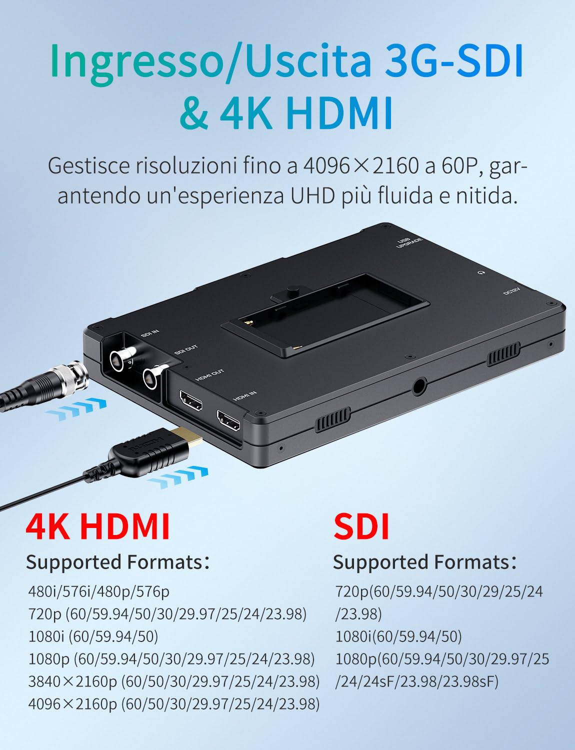 FEELWORLD T7SPRO 2000nit Monitor da Campo da 7 pollici in alluminio per videocamera Monitor con ingresso/uscita SDI HDMI 4K LUT 3D Forma d'onda 9:16 Marker F750 Batteria da 4400 mAh