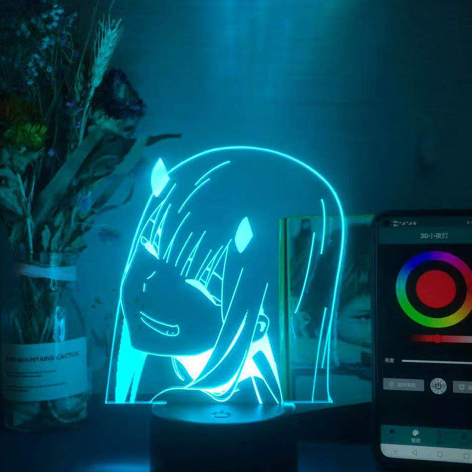 Zero Two, Darling in The Franxx, 3D Optical Night Light for Kids, Japanese Anime Figures, Table Lamp, USB Remote Control