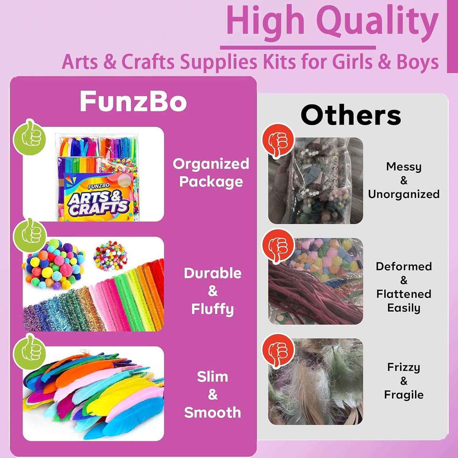 FUNZBO 1200pcs+ Arts & Crafts Supplies for Kids- Craft Kits with Pipe Cleaners, Pom Poms for Crafts, Popsicle Sticks for Craft, Craft for Kids Ages 4-8 Girls & Boys Birathday Gifts Small image 3 of 8 B07YQRD934