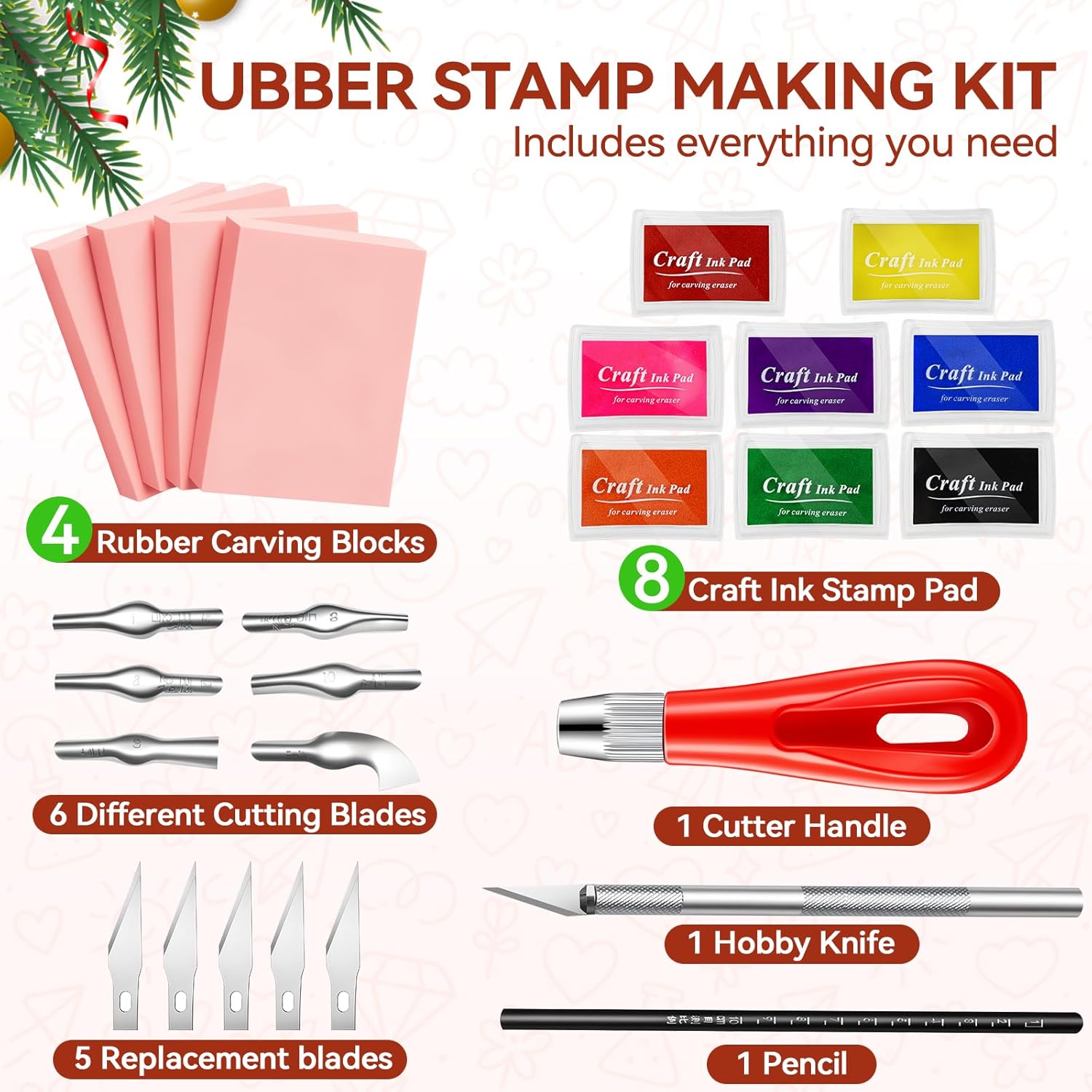 WAYCOM 18Pcs Linoleum Blocks for Printmaking: Linocut kit with Tools & Ink - 4x6 Rubber Carving Blocks - Art Craft Supplies for Beginners & Hobbyists - Gifts for Christmas/Birthday/Art Enthusiast