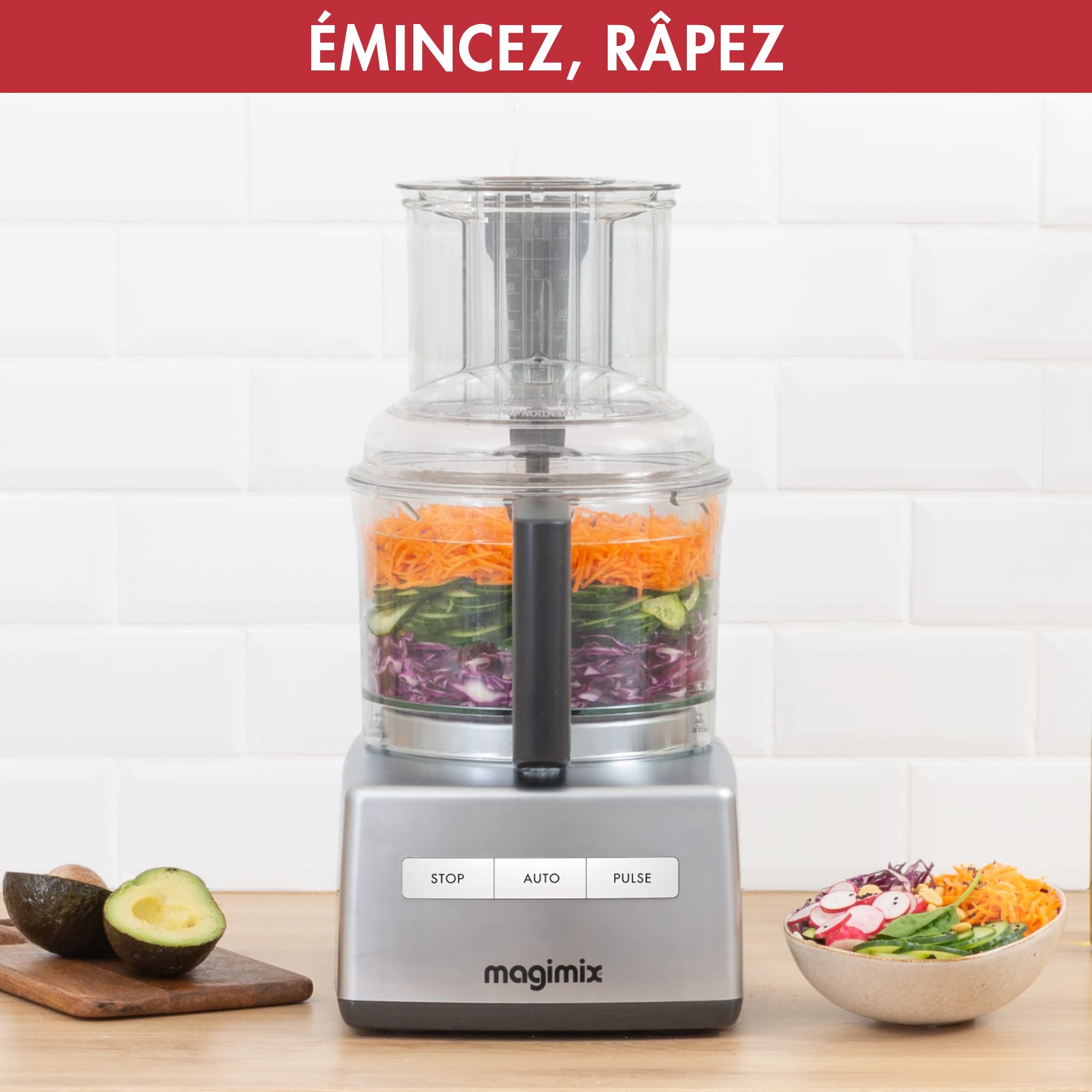 Magimix Robot de Cuisine Multifonction CS 5200 XL - Hachoir, Blender, Presse Agrumes - Bol 3,6L - Fabriqué EN FRANCE - Chrome brillant