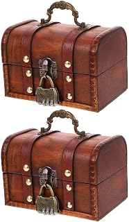 Ipetboom 2 Piece Wooden Treasure Chest Box Brown Vintage with Lock | Compact Portable Design, Three Digit Combination Lock, Bedroom and Home Use, Metal Accents for Privacy