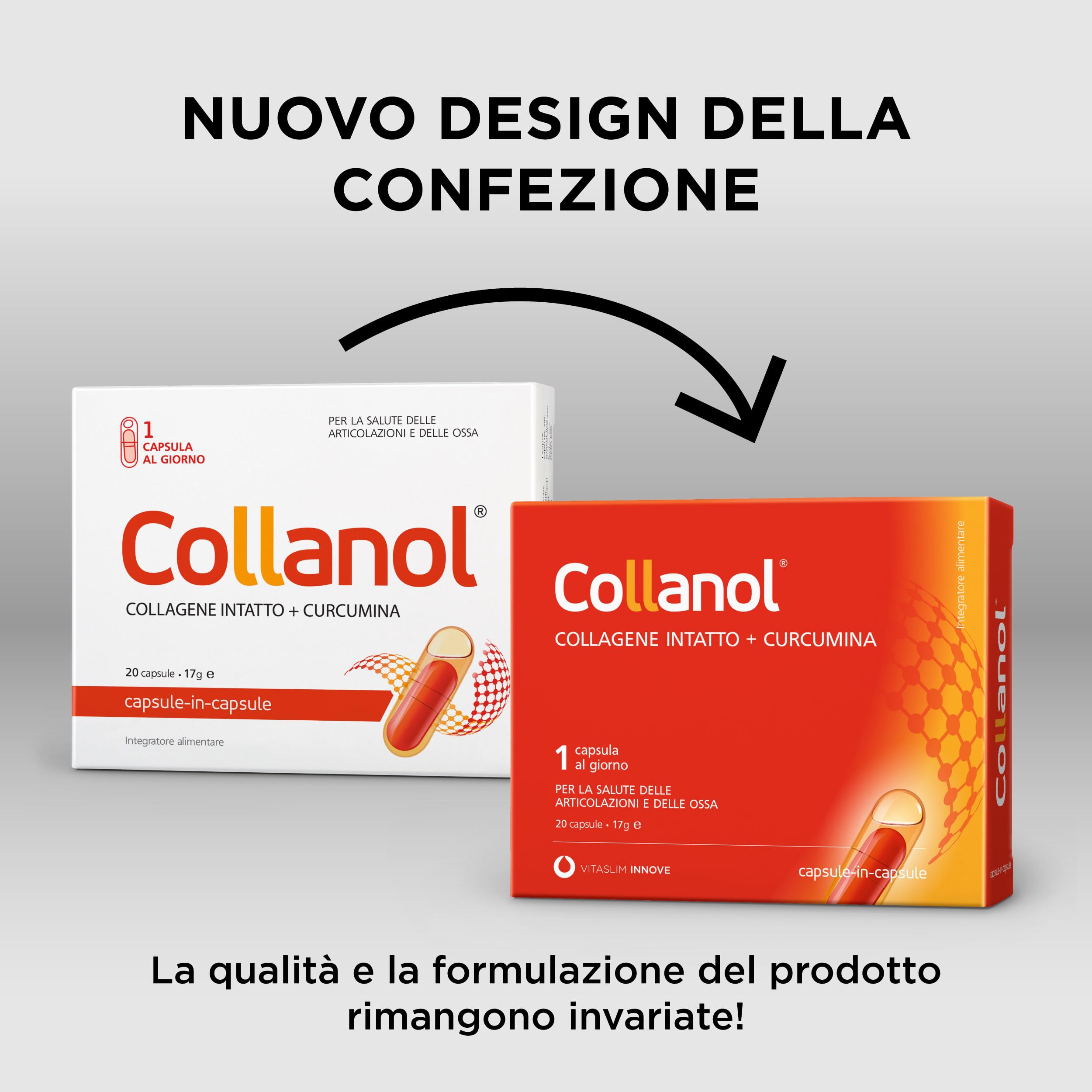 Collanol: Contribue à la fonction normale du cartilage (articulaire) Formule liquide en double capsule. Collagène 3D + curcumine micellaire + vit.D+C+cuivre+manganèse. 1capsules par jour (100 capsules