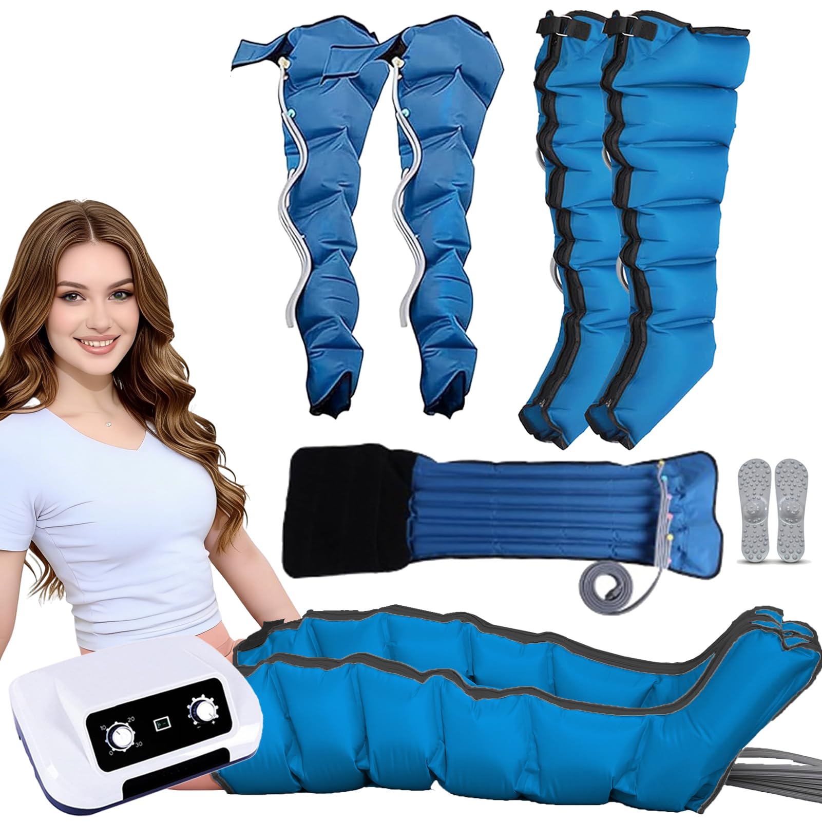 Máquina masajeadora eléctrica de compresión, dispositivo de drenaje linfático para cintura, brazo, relajación de piernas, presión ajustable y ajustes de tiempo