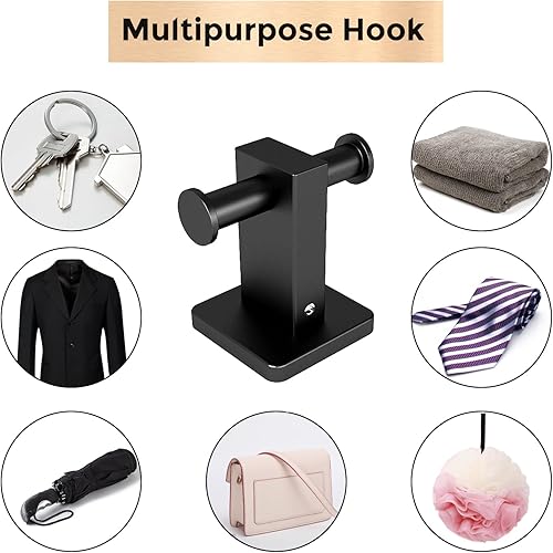 Miniatura 8 de Toalleros para baño, juego de 4 piezas de accesorios de baño negro mate SUS304 de acero inoxidable montado en la pared, incluye toallero individual