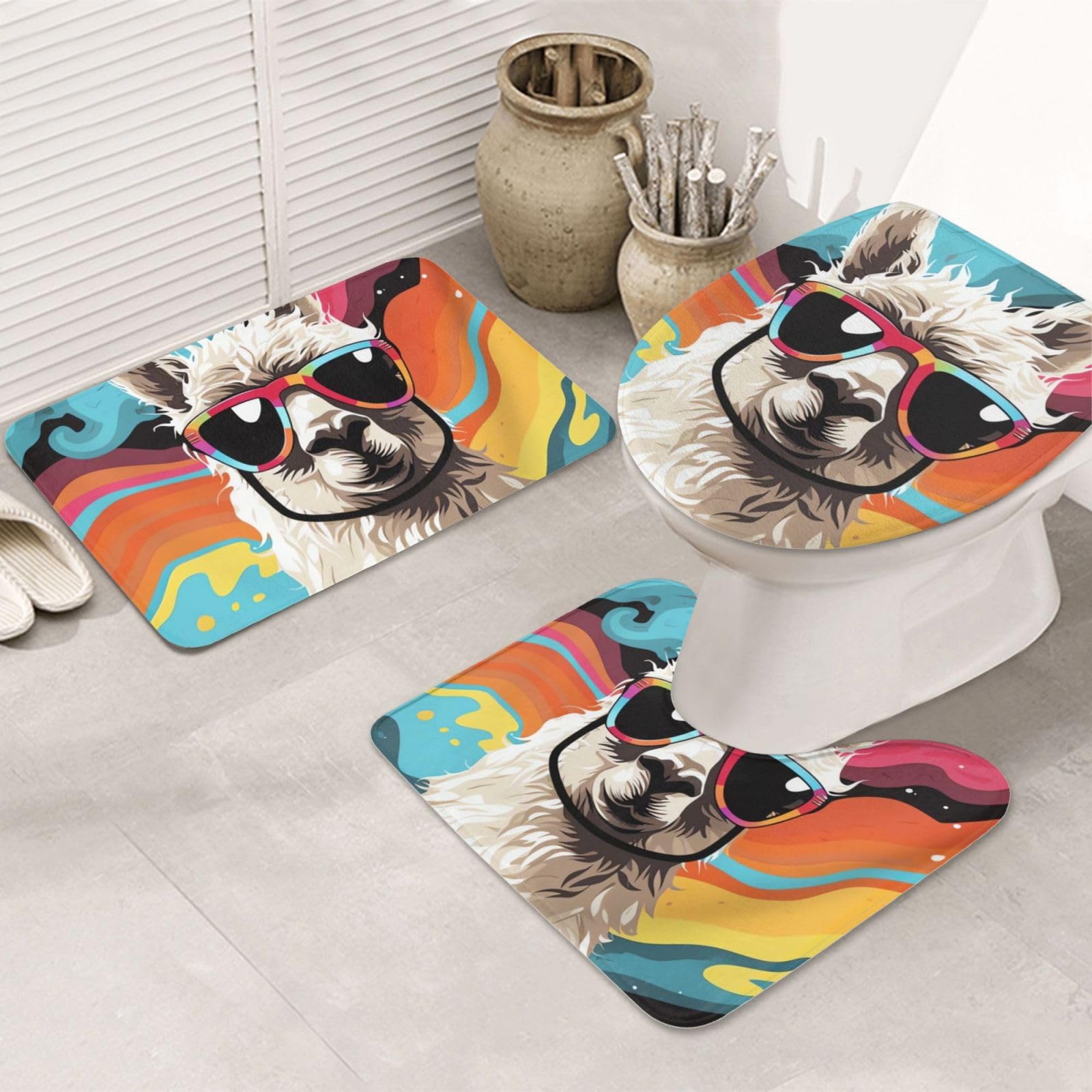 Tapis de salle de bain lot de 3 lavable et contour en forme de U antidérapant