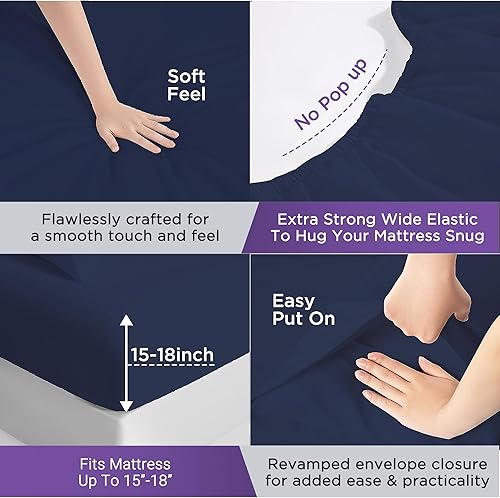 Miniatura 5 de CharlottelyHues Juego de sábanas de 1000 hilos, 4 piezas, 100% algodón egipcio, bolsillo profundo de 18 pulgadas, calidad de hotel, tejido de satén