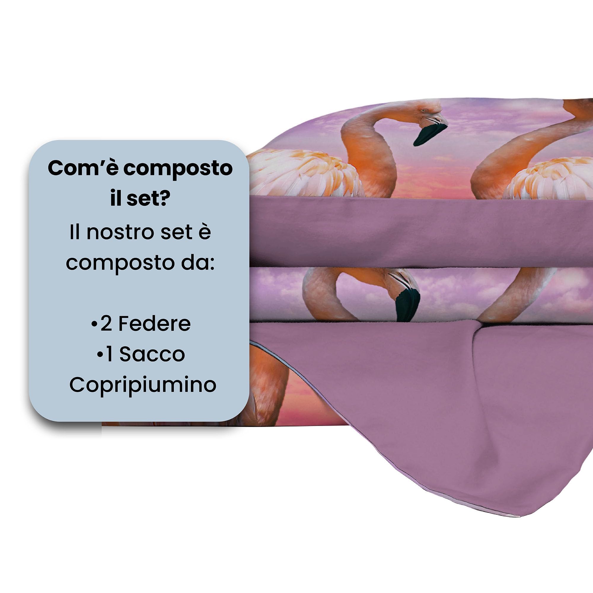 Italian Bed Linen Parure Pokrowiec na kołdrę z mikrofibry z nadrukiem cyfrowym GOODNIGHT, Flamingo, Dwuosobowy