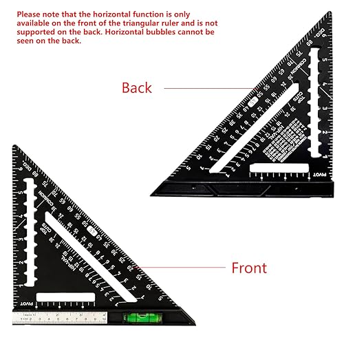 Miniatura 3 de Beslands Rafter cuadrado de 7 pulgadas con nivel, regla triangular de metal de aluminio, herramienta de diseño de carpintería cuadrada, herramienta