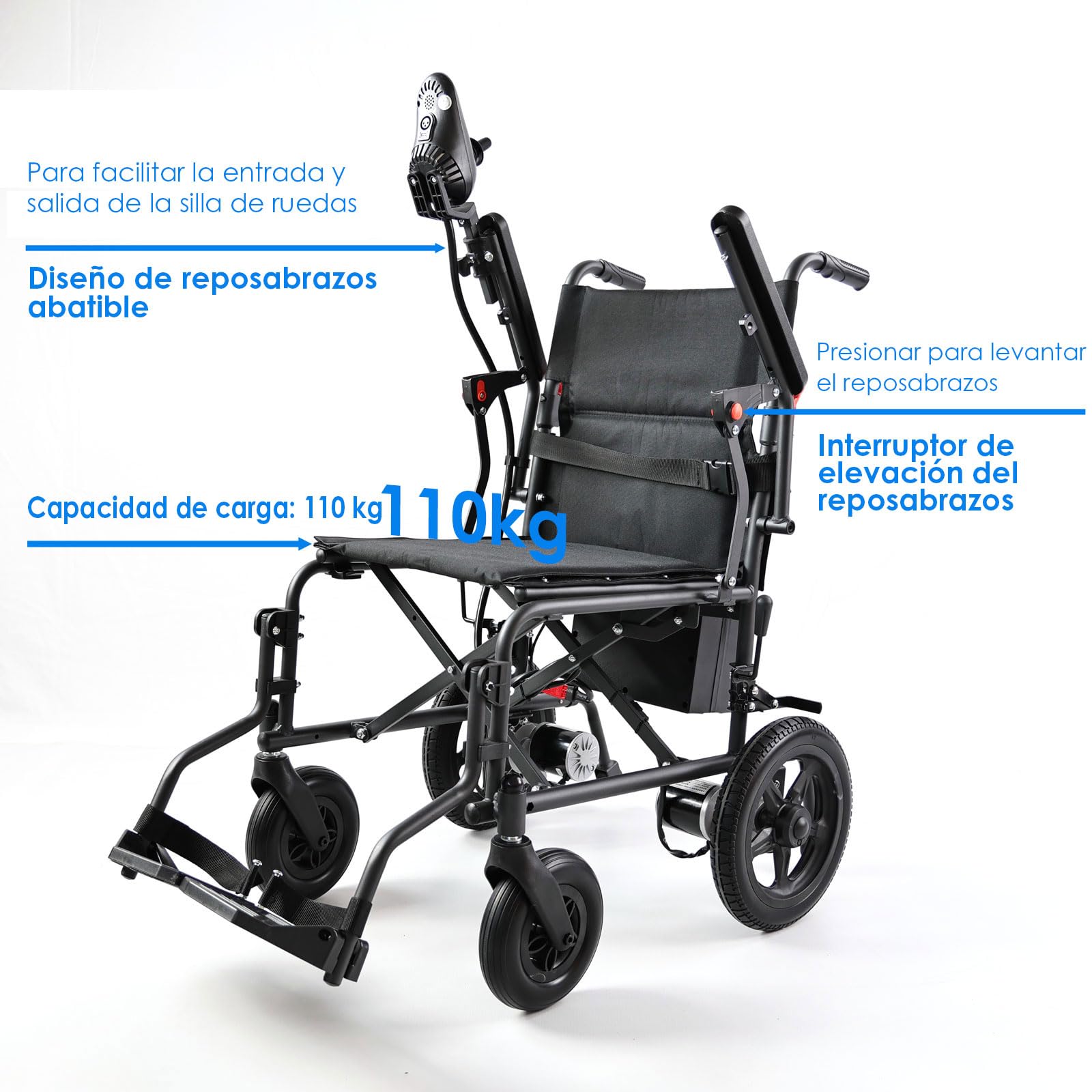 Silla de ruedas eléctrica plegable ligera de carbono, silla ruedas motorizada portátil, alcance 20 km, carga máxima 110 kg, silla eléctrica para mayores, ideal para viajes y exterior