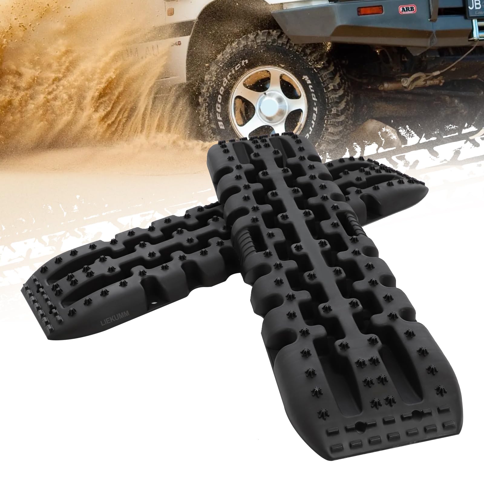 LIEKUMM Lot de 2 rails de traction pour voiture et camion, Planche de récupération, aide au démarrage, 10 T, plaque desensablage, plaques de sable tout-terrain, noir, camping-car