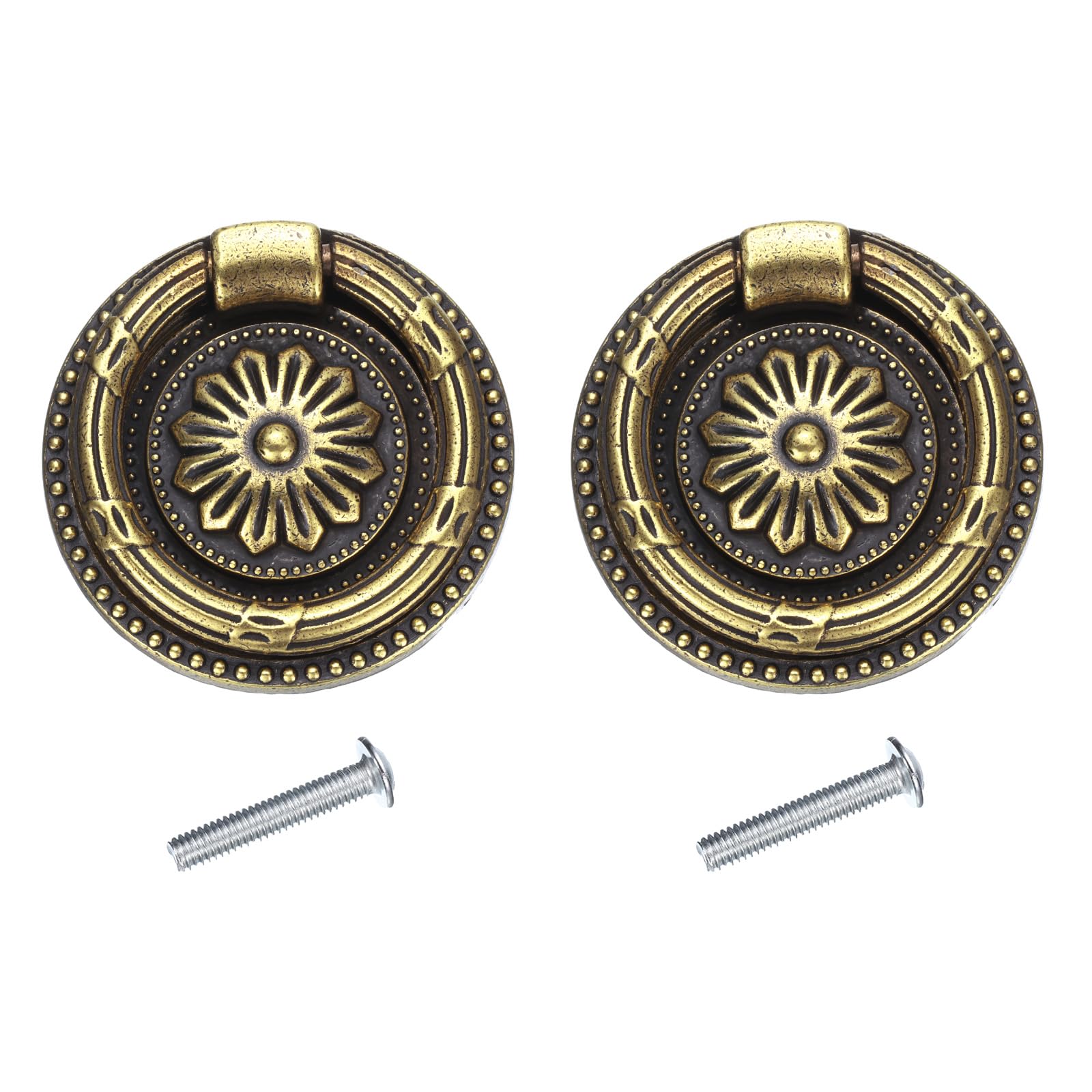 uxcell 2 Sets Vintage Ring Drawer Pulls Retro Dresser Pulls Knobs Handles with Screws Zinc Alloy for Dressers Drawer Furniture Closet Cupboard Bronze(1.9" Long)