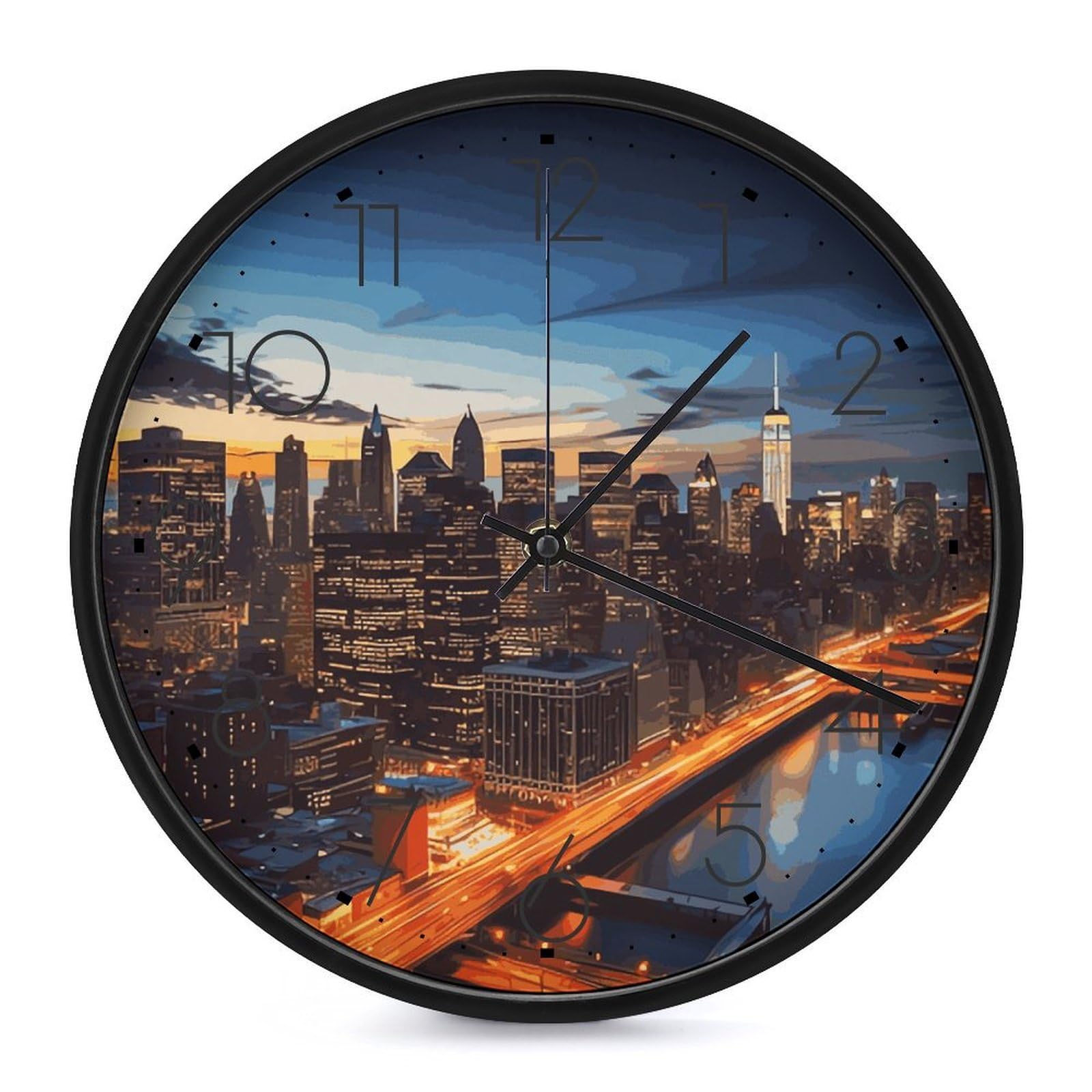 DWVTSLH New York City Scenery Wall Clock 10 Inch Silent Non-Ticking Modern Clocks Battery Operated - Decorative Wall Clocks for Bedroom Living Room Kitchen Office Wall Decor Gift Idea