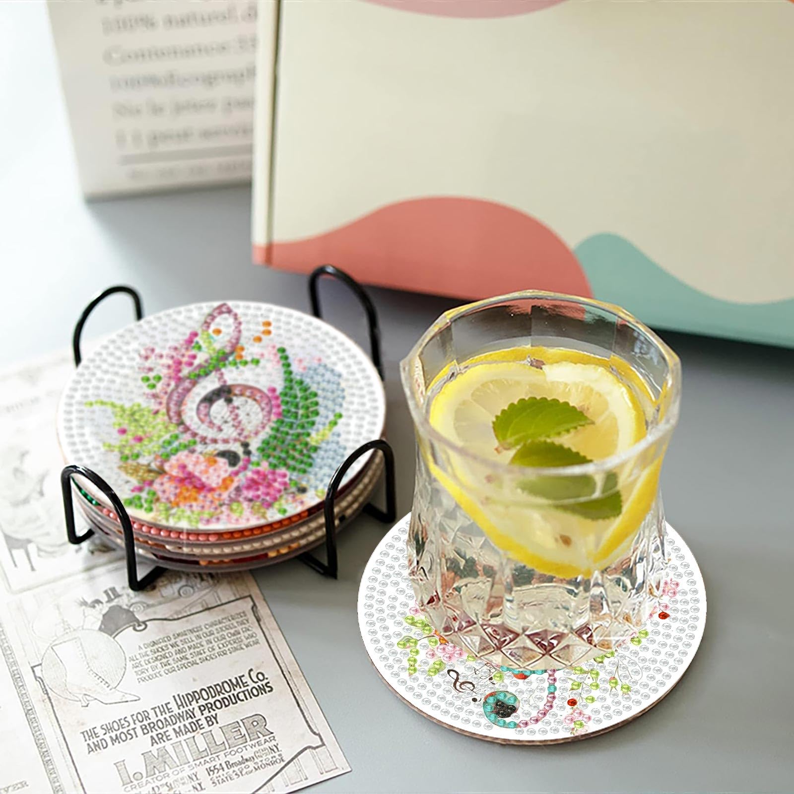 Diamond Art Coasters - Floral Musical Notes -5 Diamond Art Coasters - Floral Musical Notes -5