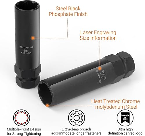 Miniatura 4 de Kit de extracción de bloqueo de rueda de 8 piezas, juego de llaves maestras de tuercas métricas SAE, llave de bloqueo de rueda para quitar