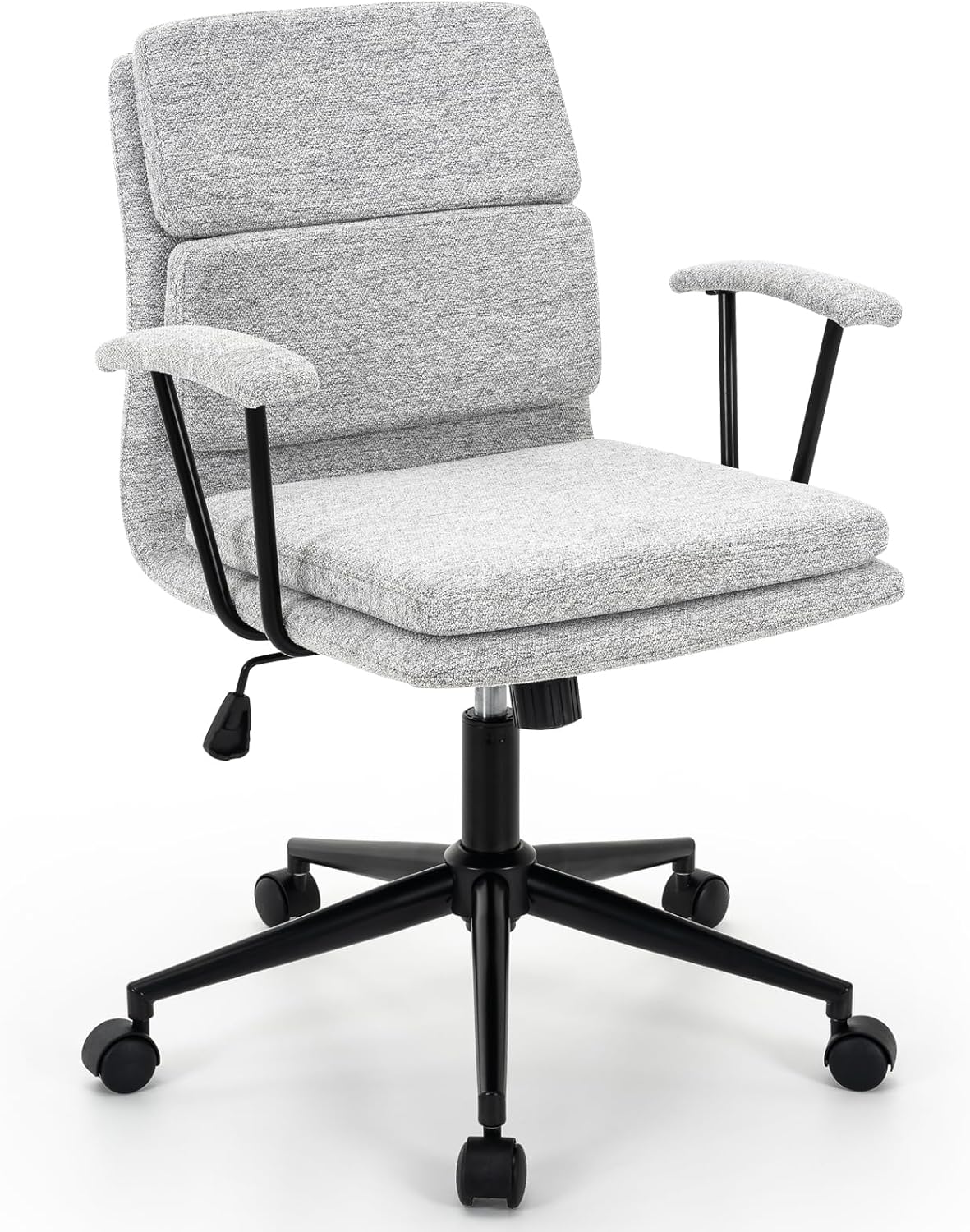 422 Modern Linen Office Chair with Removable Padded Armrests, Premium Double Cushion, 135° Rocking Mid Back Ergonomic Computer Task Chair with Wheels for Home Study&Meeting(Light Grey)