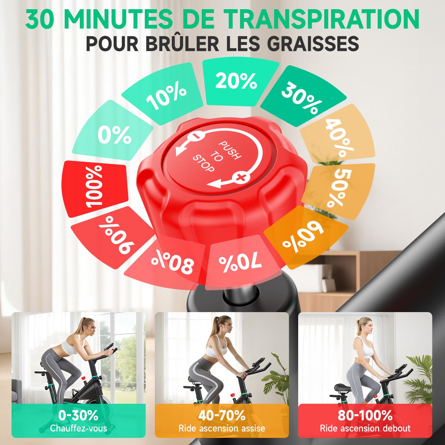DMASUN Velo d appartement, Vélo d'appartement Silencieux, 0-100% Résistance Réglable, Vélo d'intérieur pour Entraînement Cardio avec Écran LCD, Support pour Tablette, Siège Confortable, Capacité 160kg