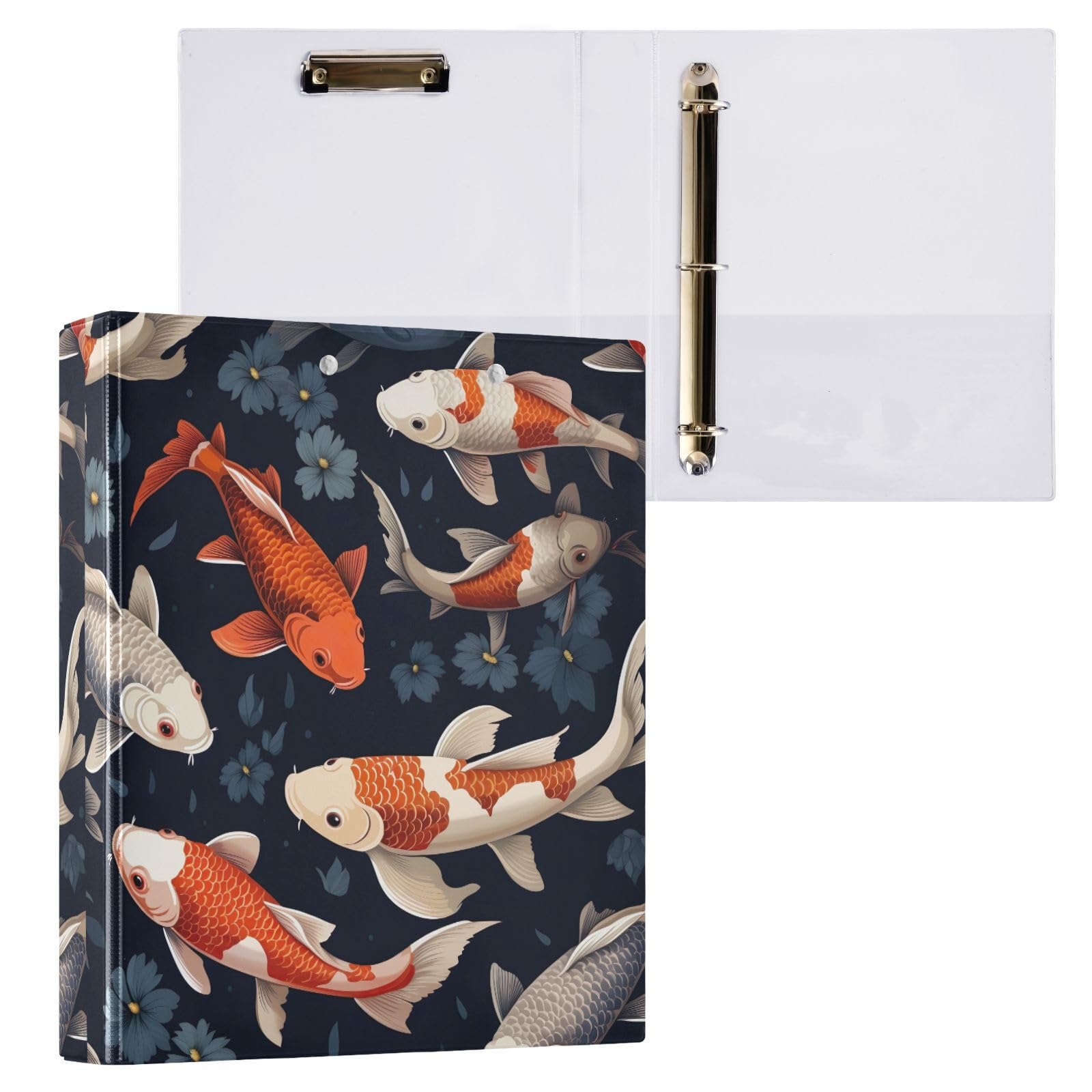 Lot de 2 classeurs décoratifs à 3 anneaux en forme de poisson koi de 3,8 cm avec poches, pour l'école, l'université ou le bureau